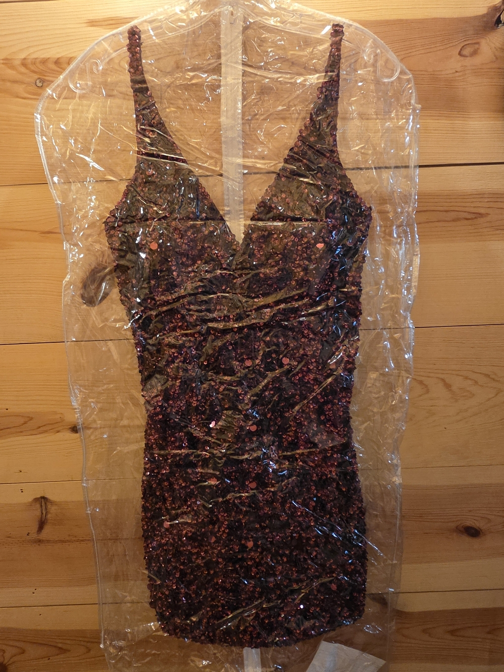 Sherri Hill Burgundy Sequin V-Neck Mini Dress - Picture 6 of 6
